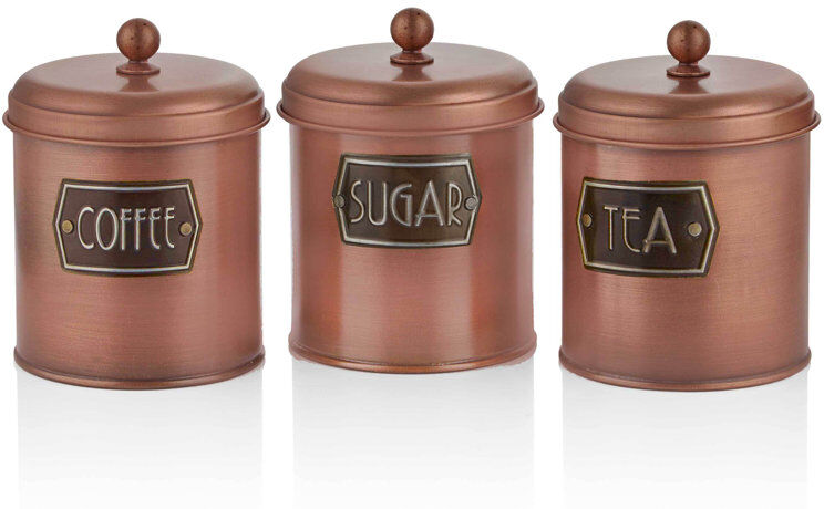 Brambly Cottage Coffee, Tea, & Sugar Jar Sets Jar Canister - Set of 3 Copper 17cm H x 13cm W x 13cm D