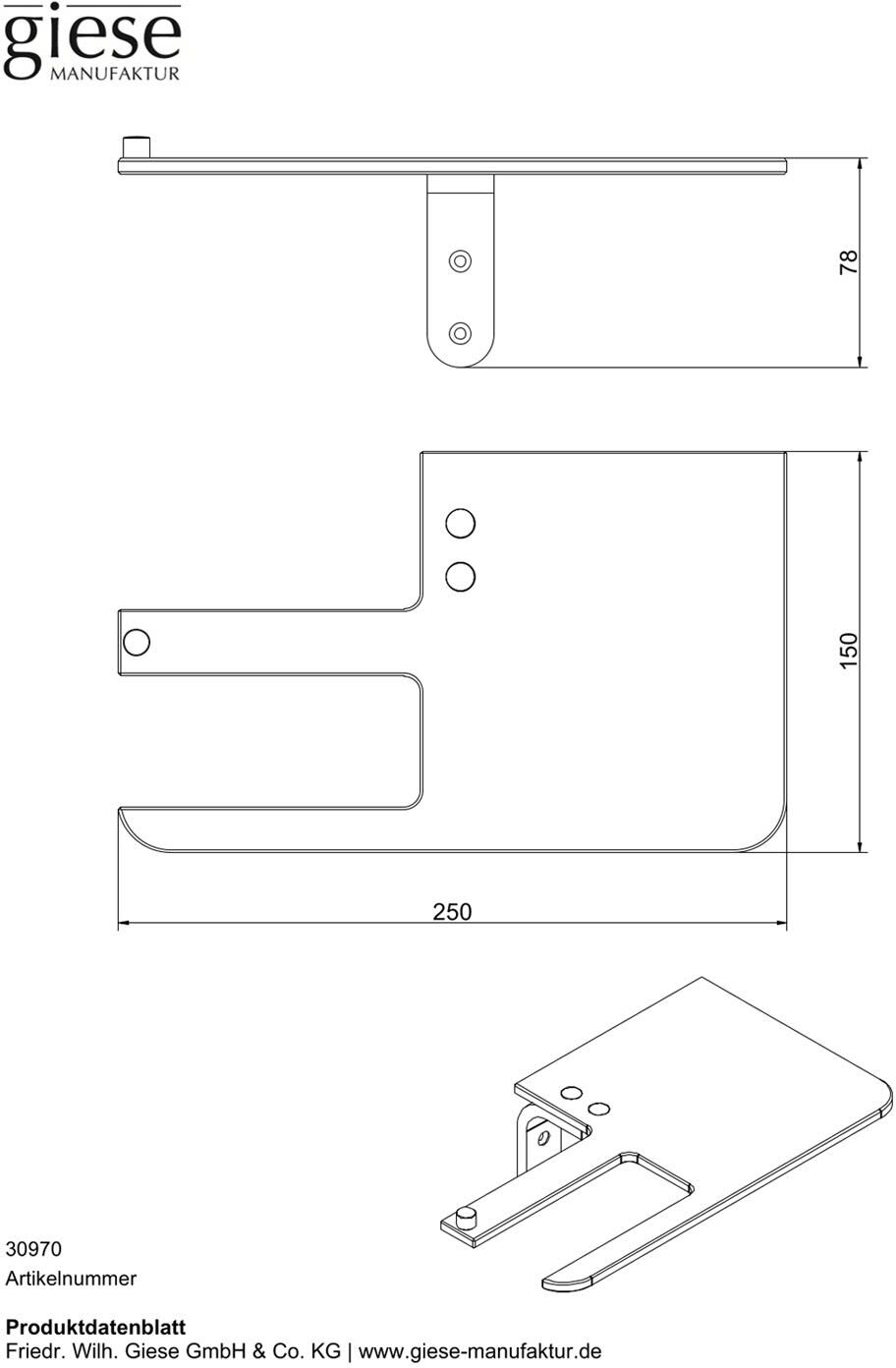 Giese Papierhalter Version Links mit Ablagefläche, Accessoires, 30970-14, schwarz matt
