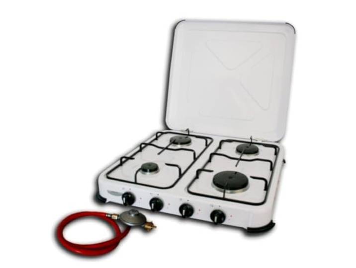 Camping Gaskocher Hochwertiger 4 flammiger Kocher Campingkocher / Lieferung inklusive 80cm Anschlussschlauch und Druckminderer - Arbeitet mit Propangas - Gasherd Gasofen