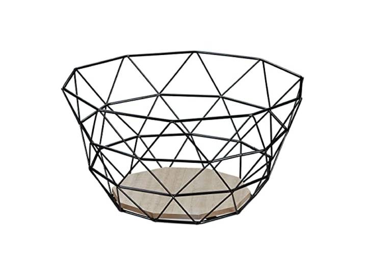 Relaxdays Corbeille à Fruits\, Panier décoratif\, légumes\, Fer & Bois\, Design Industriel\, HxLxP : 14\,5x28x28 cm\, Noir