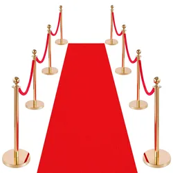 VEVOR Absperrpfosten 8-teilig, Personenleitsystem Set mit Rotem Teppich (10 m) & 6 Roten Samtseilen (1,5 m), Absperrständer mit Nachfüllbarem Sockel für Konzerte Ausstellungen Hotels Kinos (Golden)