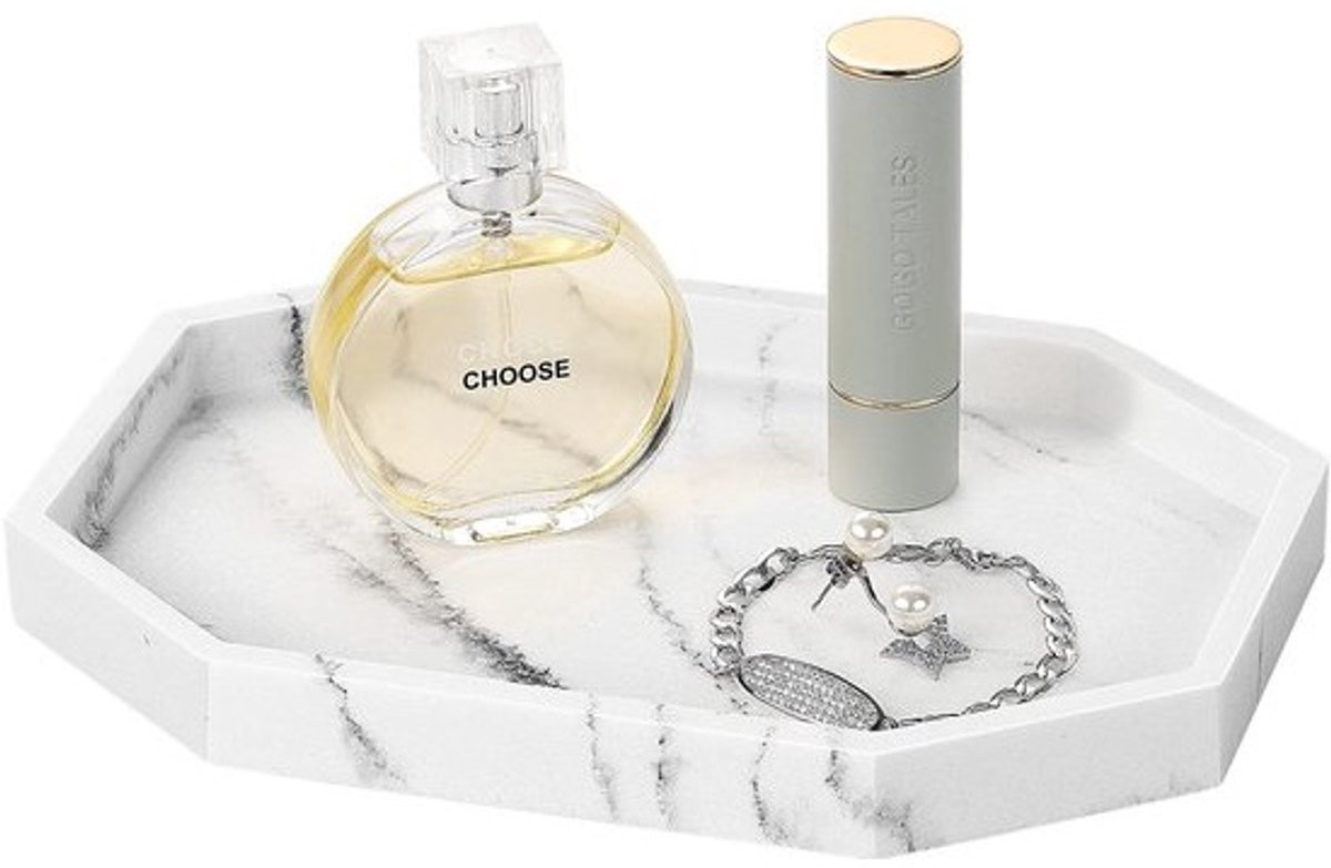 Dailygoody Decoratief Dienblad - Multifunctioneel Opbergdienblad van Hars in Witte Grind - Ideaal voor Cosmetica en Sieraden