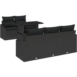 vidaXL 6-teiliges Garten-Sofa-Set mit Kissen aus schwarzem Polyrattan
