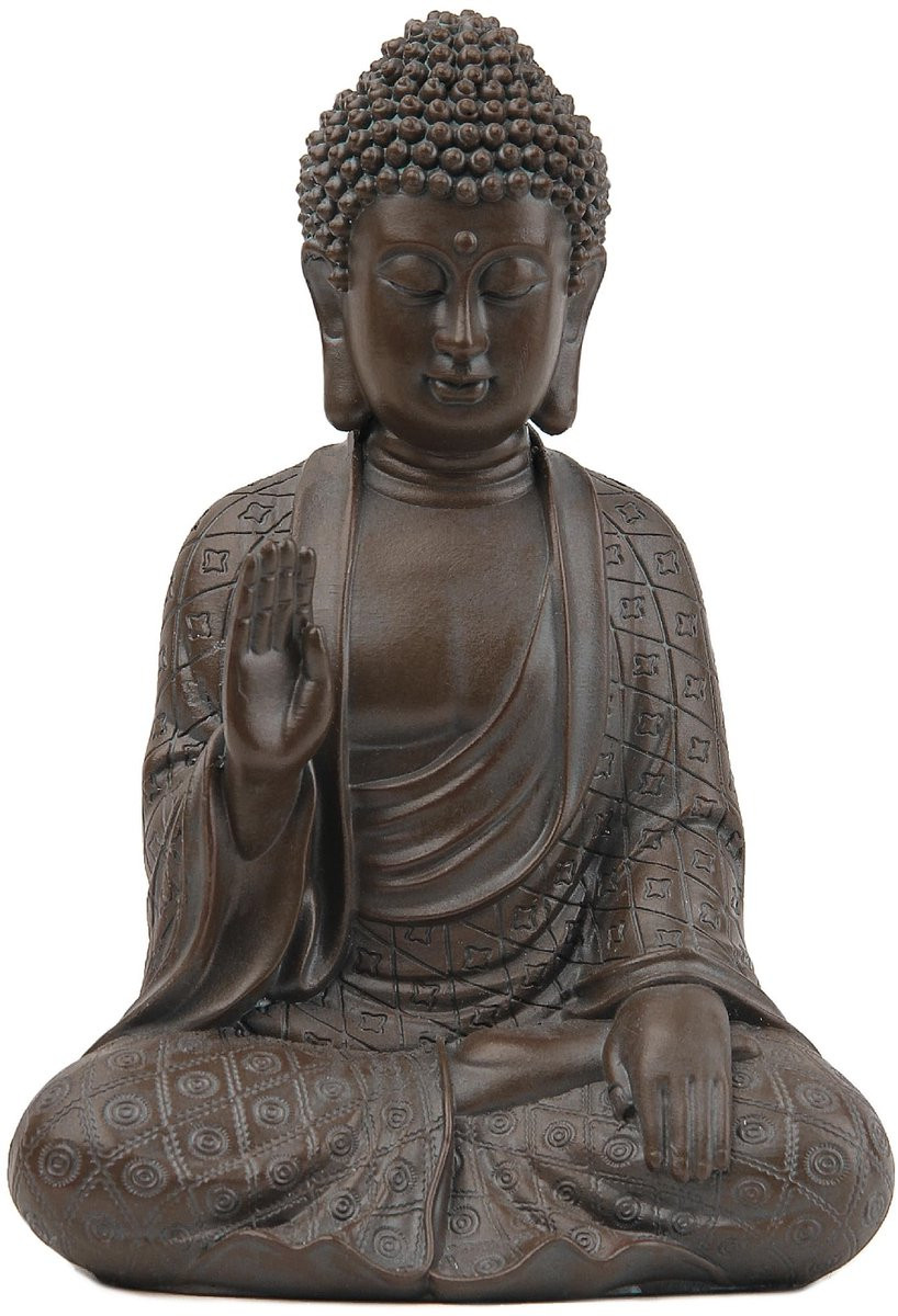 Dailygoods Boeddhabeeld Zen Decoratie - Bruin - Hoogte: 17,8 cm