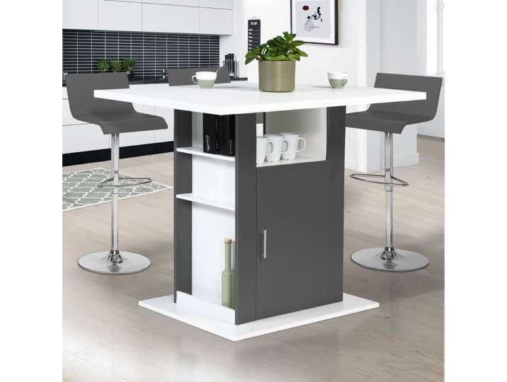 IDMARKET Ilot central UGO 110 cm bois blanc et gris avec rangements