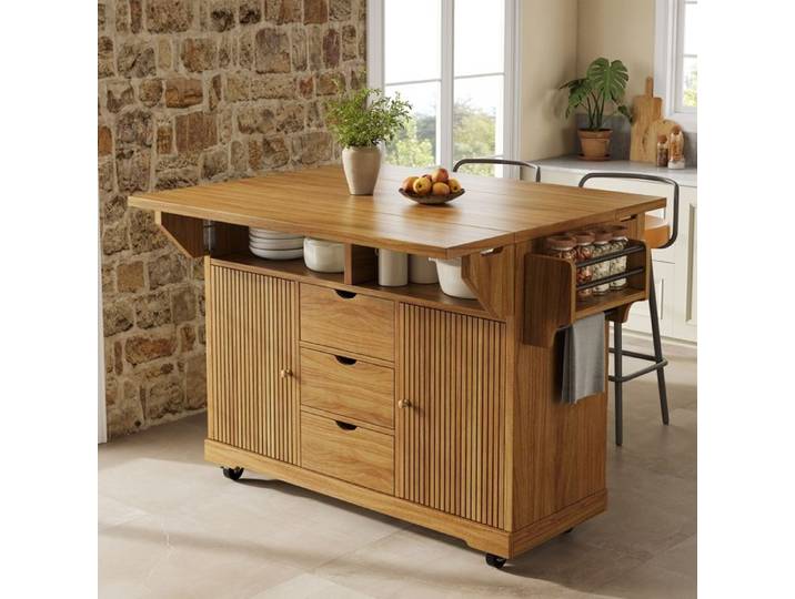 Îlot Central de Cuisine-Chariot de Cuisine Pliable 95 cm-Table de Service Mobile pour Cuisine-Balcon et Camping-marron foncé