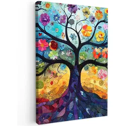 LEINWANDBILD Kunst - Baum des Lebens - Blumen - Hippie Deko XXL 80x120 cm