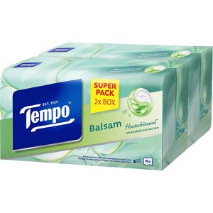 Tempo Taschentücher Balsam mit Mandelöl und Aloe Vera, Duo Box, Zellstoff, 4-lagig, waschmaschinenfest, je 90 Tücher, 2 Boxen