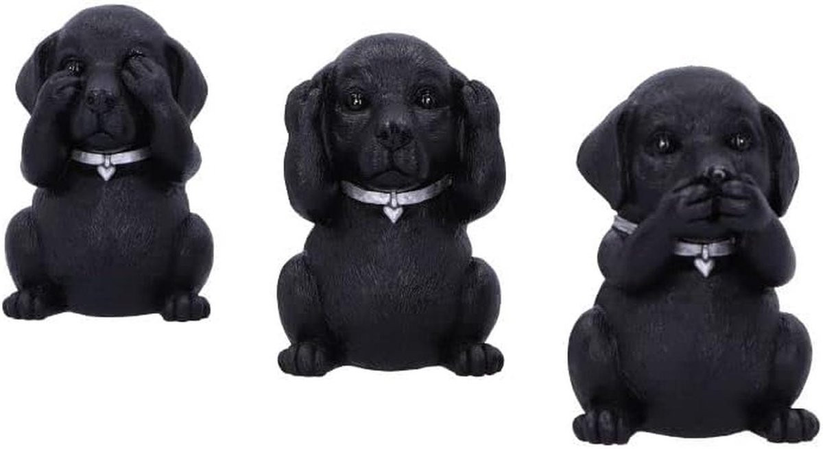 Drie Wijze Labradors Beeldje - Zwart, Hoogte: 8.5 cm