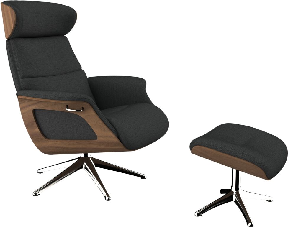 Relaxsessel FLEXLUX "Rücken u. Kopfverstellung, ergonomisch, Airchannels, klasse Komfort", grau (dervit grau), B:83cm H:57cm T:125cm, 100% Polyester, Sessel, Relaxsessel, Rücken- & Kopfteilverstellung, Drehbar, Armlehne Walnuss, Fuß Alu