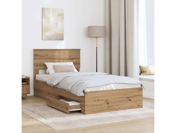 KTHLBRH Bettgestell Eiche Handwerk 100 x 200 cm Technisches Holz, integrierte Schubladen, feste Lattenroste, modernes Design, einfach zu montieren