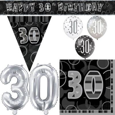 Partyset schwarz 30. Geburtstag Partyset Deko Set silber Party Dekoration Geburtstagsdeko
