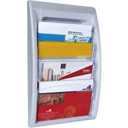PAPERFLOW Kompakt Wandprospekthalter DIN A4 quer 4-Fach  silber
