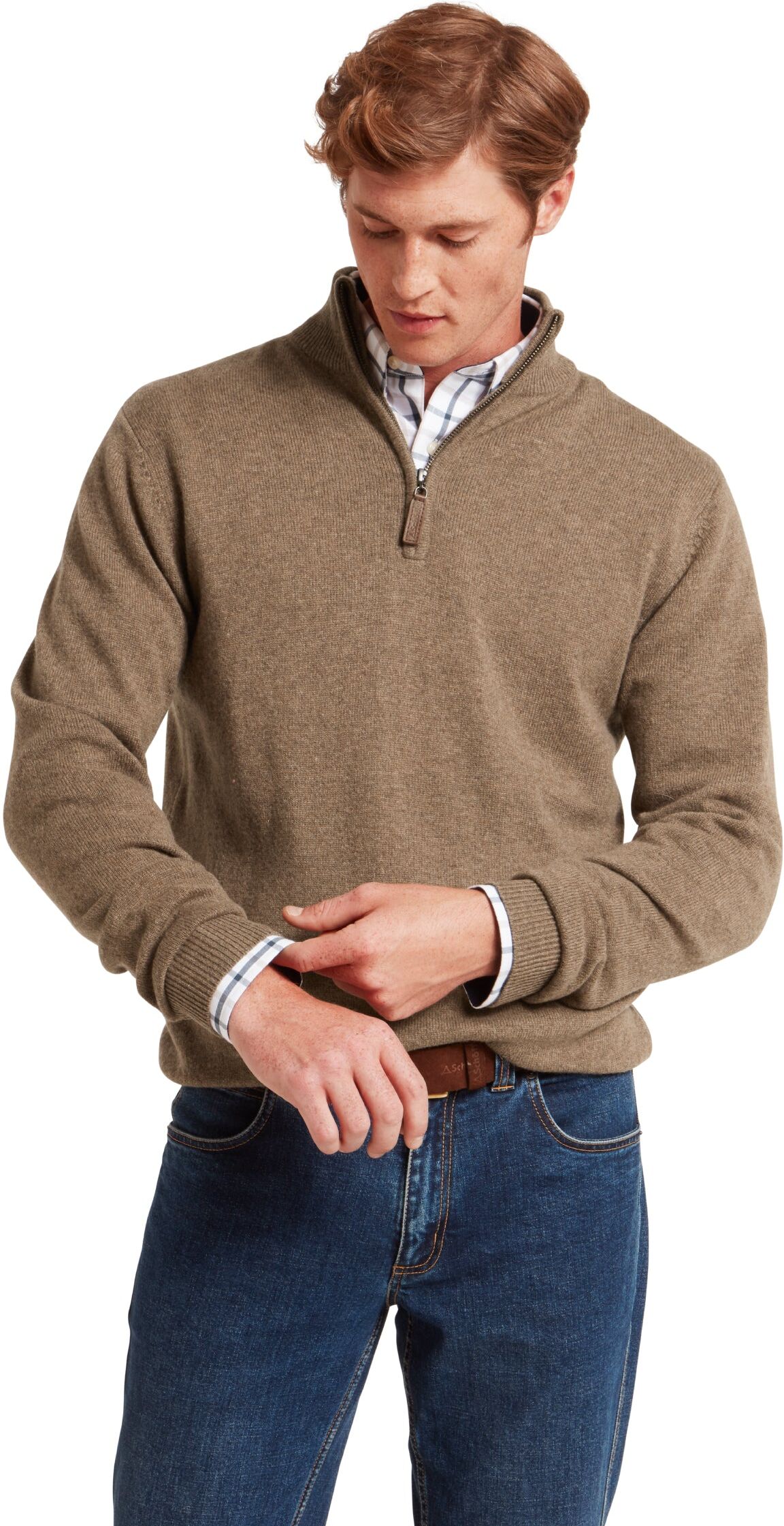 Schöffel Country Lewis Lambswool Quarter Zip Jumper - Brown - Size L - Men