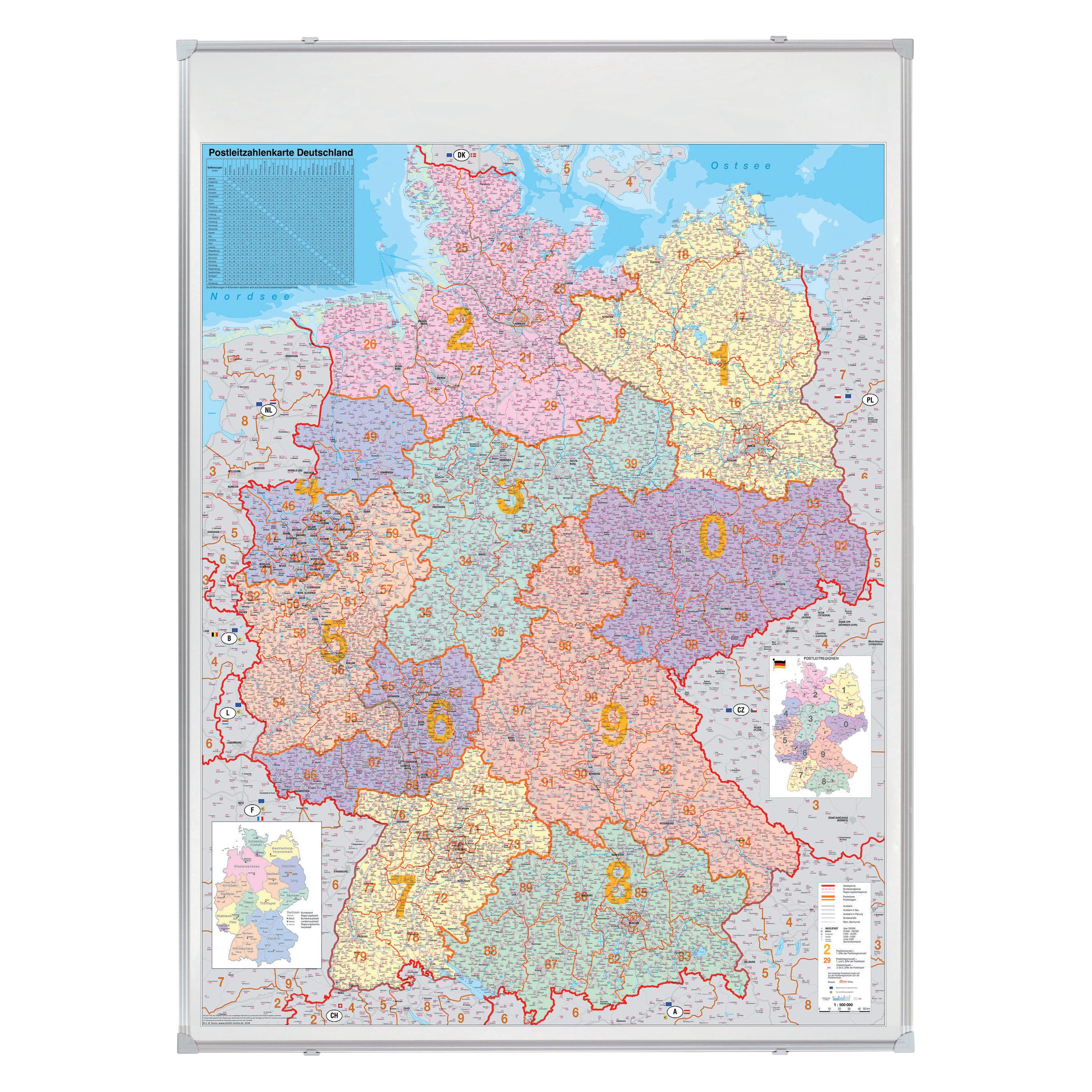 Franken Kartentafel PLZ Deutschland pinnbar (Pinnwand, 98 x 138 cm) (KA445P)