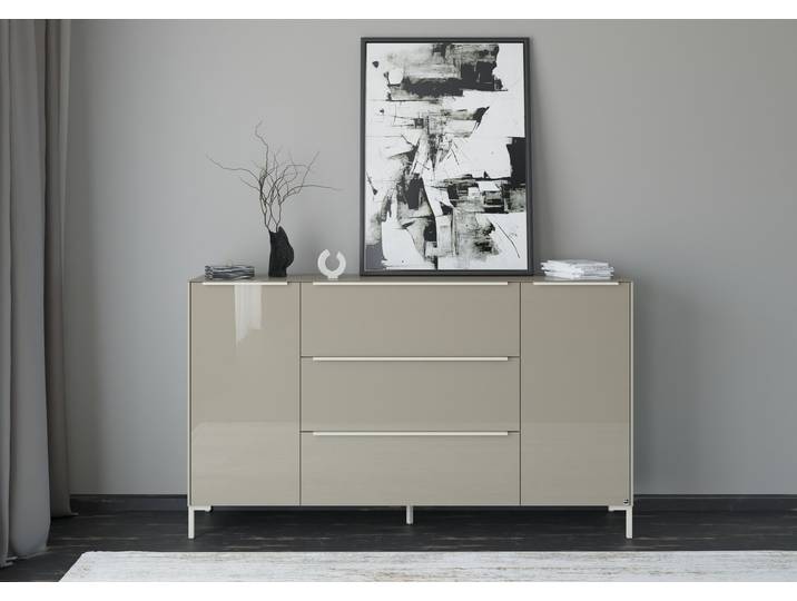 Sideboard Reno , beige (taupe matt lack, glas taupe glanz), B:182cm H:108cm T:42cm, Glas, Holzwerkstoff, SET ONE BY MUSTERRING, Sideboards, Sideboard, Mit Winkelfuß in diversen Farben, 108 cm Höhe & Farbauswahl