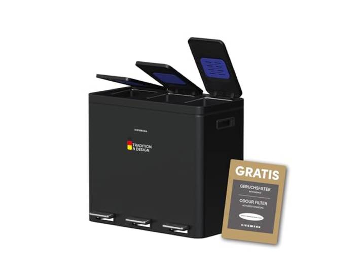 SIEGWERK - Kolekto 3 - Design Mülleimer - Mülltrenner - extra stabil - neutralisiert Gerüche - Soft Close - 3x18l - graphite - anthrazit - Night Echo
