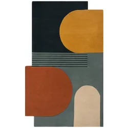 Abstrakt-Geometrischer Wollteppich `Thames Lily` - Farbe: Türkis, 150x240 cm | Kadima Design