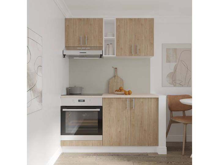Set Cuisine haaus Karo V4 Bois Naturel/Blanc Plan de Travail Thermo 28 mm L 140 cm