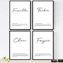 POSTER Set mit 4 Worten auf Französisch A4 Schwarzer Rahmen