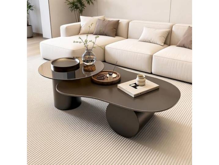 Aogley Irreguläre Satztische 2er Set, Moderner Couchtisch Mid Century Beistelltisch Set für kleine Räume, Wohnzimmer, Balkon und Büro(Black,100cm)