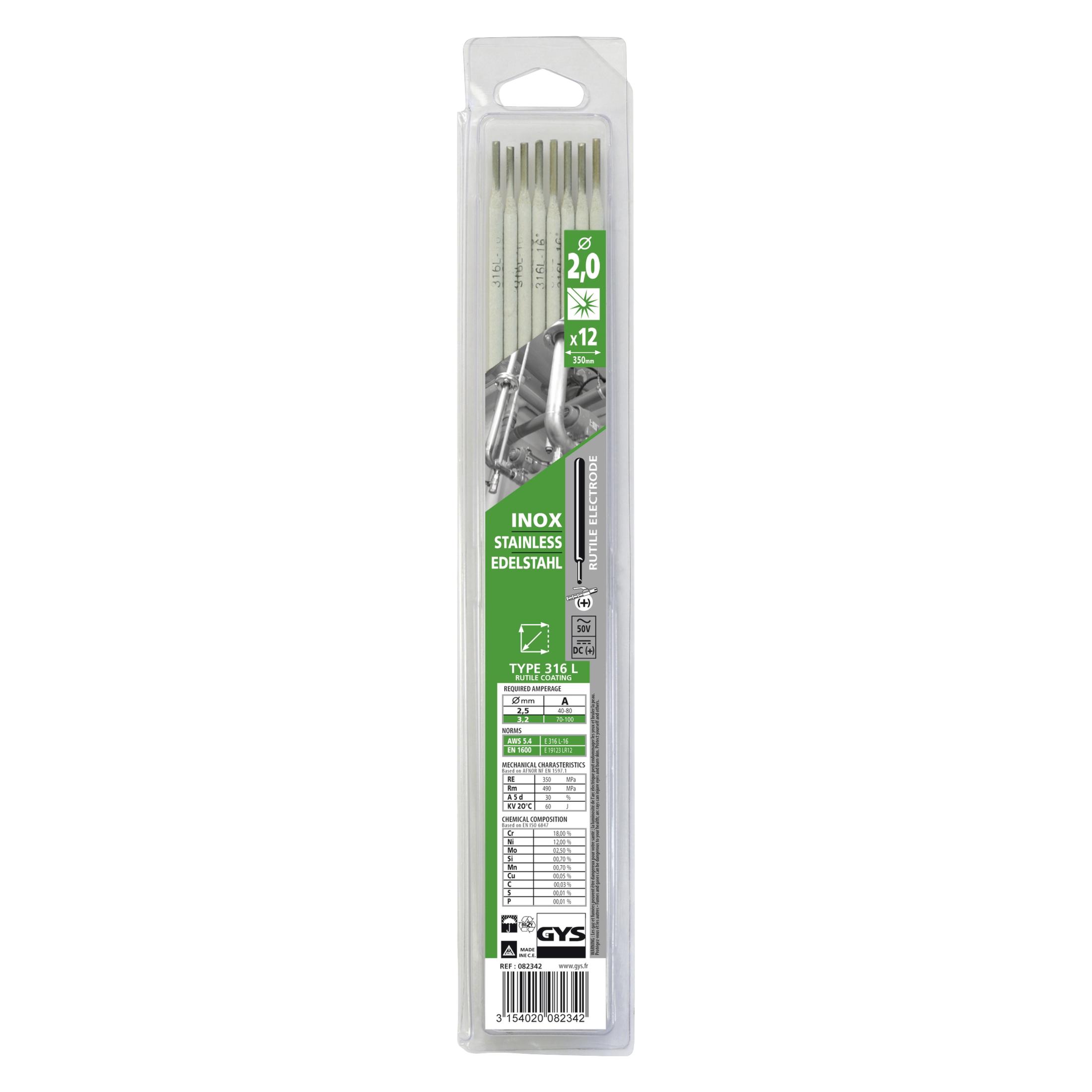 GYS Stabelektroden, 12 Stk., 2.0 mm, INOX 316 L (082359)