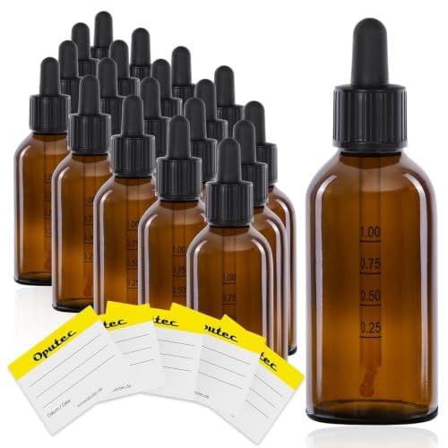 Oputec Set van 20 Bruine Glazen Pipetflesjes van 100 ml met Schaalverdeling en Kinderslot