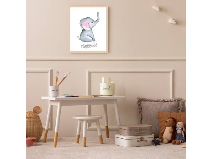 Bild mit Rahmen LÜTTENHÜTT oder Poster, Elefant mit Spruch , bunt (farbe rahmen: beige, farbe bild(er): bunt), B:50cm H:70cm T:0,7cm, Holz, Plexiglas, Bilder, Bild mit Rahmen, HD Premium Druck