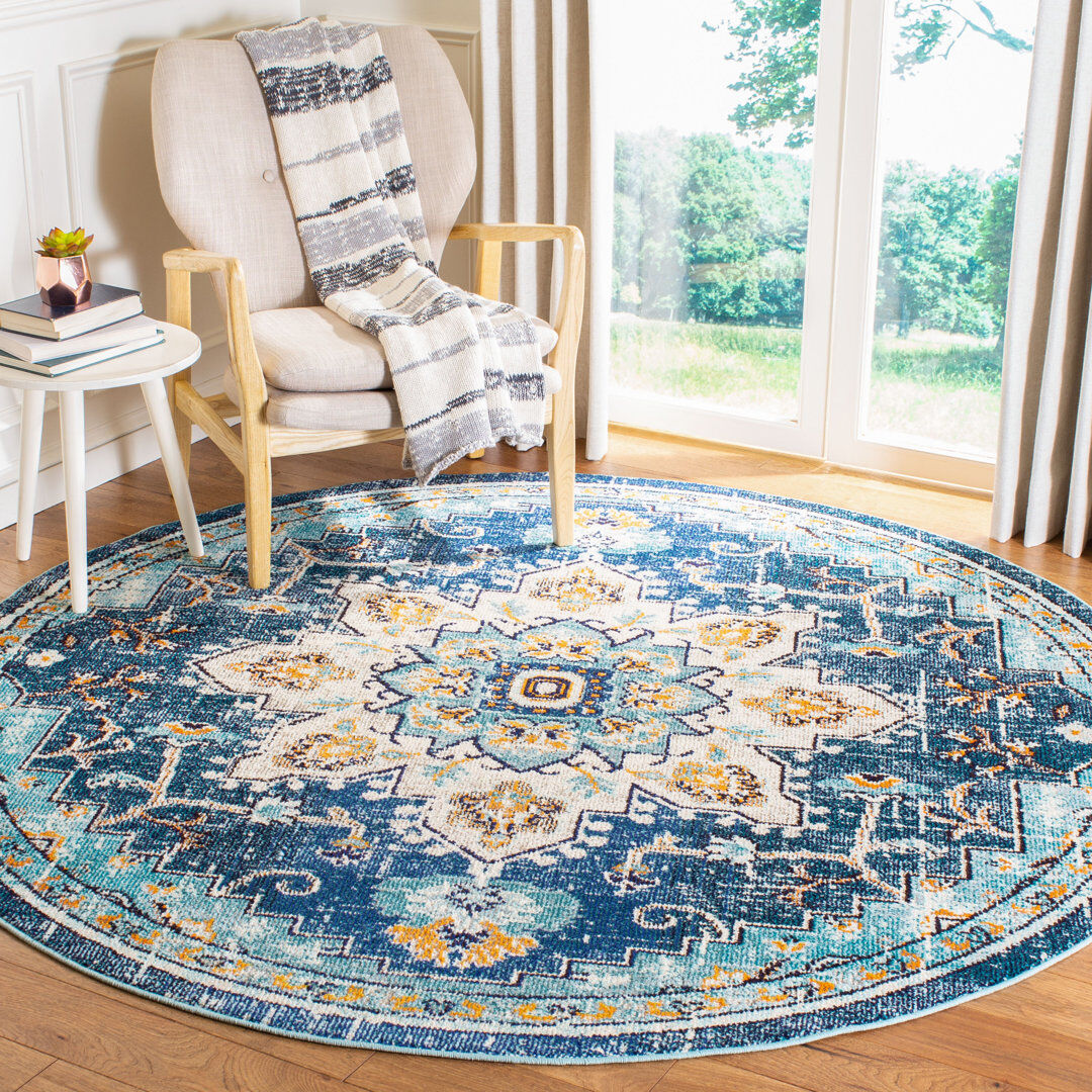 World Menagerie Orrington Oriental Area Rug Navy Round 201 cm