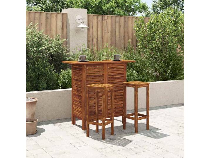 vidaXL Bartisch und Stuhl-Set 3-tlg. Akazienholz Massiv