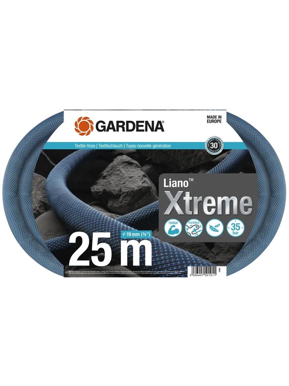 Gardena Textile hose Liano Xtreme 19 mm (3/4") 25 m, set