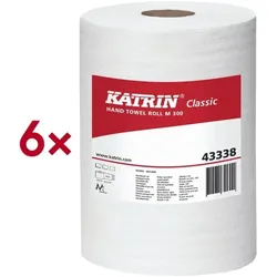 Katrin 6x Handtuchrolle Katrin Classic Innenabrollung 1-lagig, weiß, 18,5 cm x 300 m, E weiß