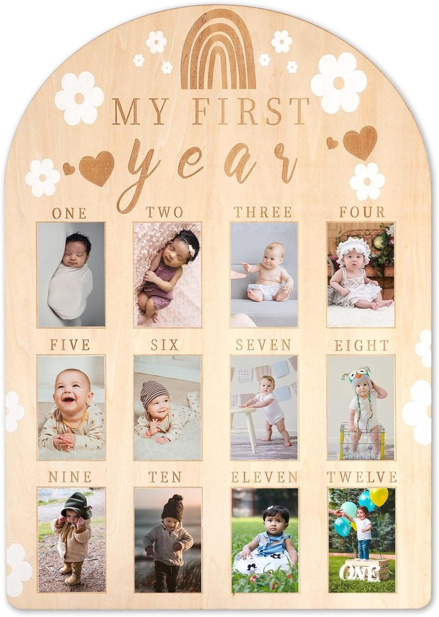 Gepersonaliseerde Houten Fotodisplay Mijn Eerste Jaar Fotolijst voor Baby Decoratie
