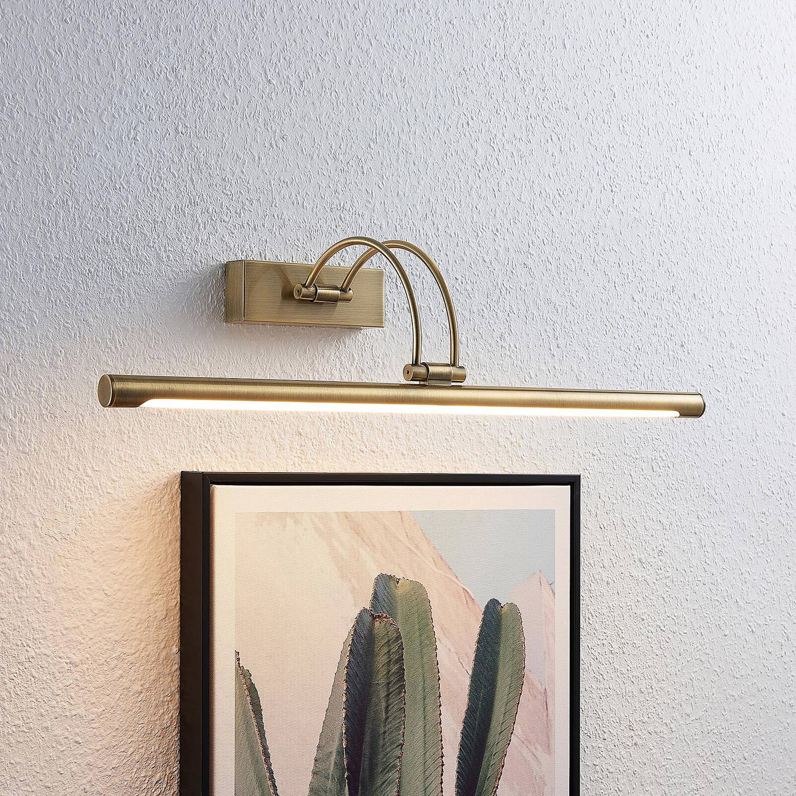 Lucande LED picture light Dimitrij, curved, brass, metal Dimitrij, Bronze / antique brass, Living / Dining Room, metal, Antique, Wall Light