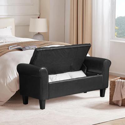 Erommy Leather Upholstered Storage Ottoman Bench with Armrest