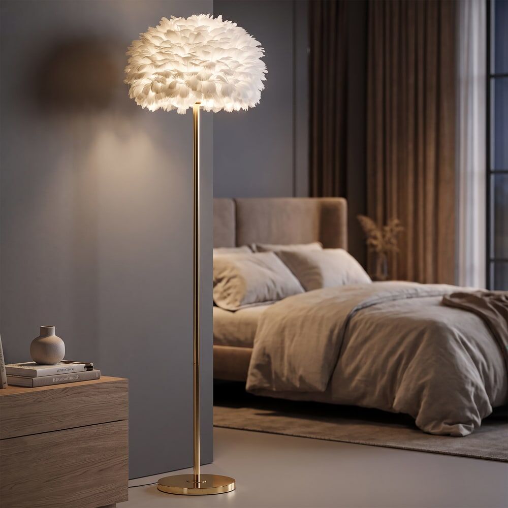Mauro Ferretti Lampadaire avec plumes blanches cm ø 43x170 Blanc 43x170x43cm