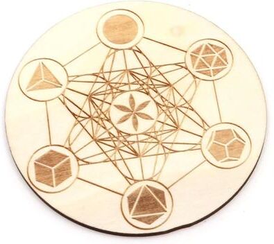 Uplifted Finds Sacred Geometry Platonic Solids Set   Natural Crystal Reiki Healing Stones wood Plate 1 Set