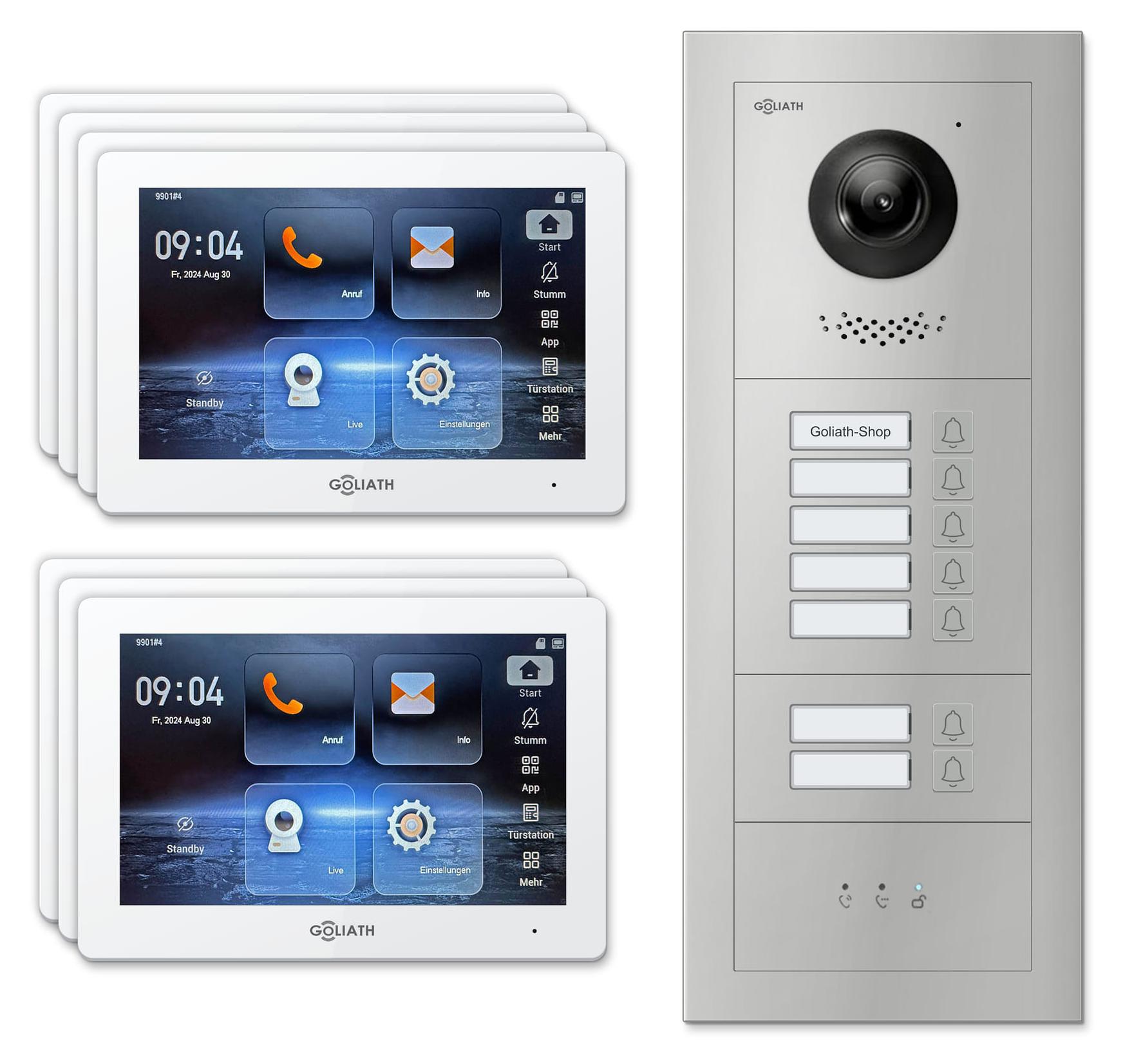 Goliath 2-Draht-BUS-Video-Türsprechanlage GL-HB700.1 für 7 Familien - Feedback-Modul, 7 Monitore (7 Zoll, weiß), Türstation silber, mit Aufputzdose : 7 Zoll Weiß : Silber : Aufputz Dose Monitor Farbe: 7 Zoll Weiß Montage: Aufputz Dose Türklingel Farbe: Si