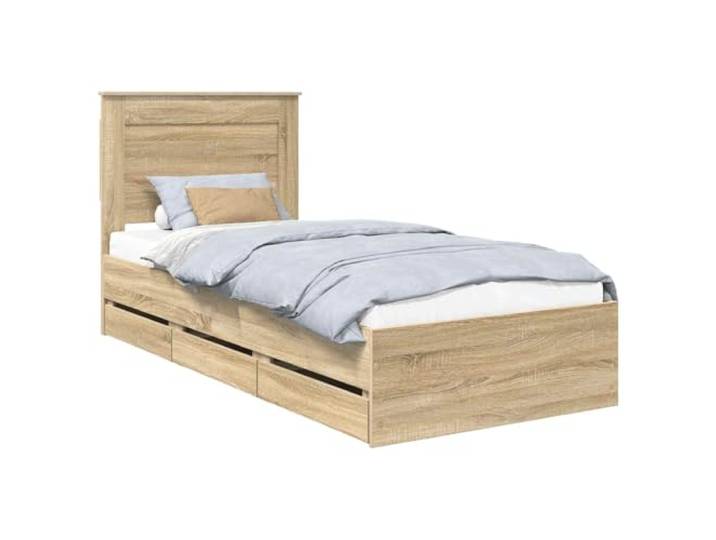 PUGYNBK Bettrahmen Sonoma Eiche 75 x 190 cm Ingenieur Basis mit versteckten Schubladen, integriertes Kopfteil, minimalistisches Design, einfache Reinigung