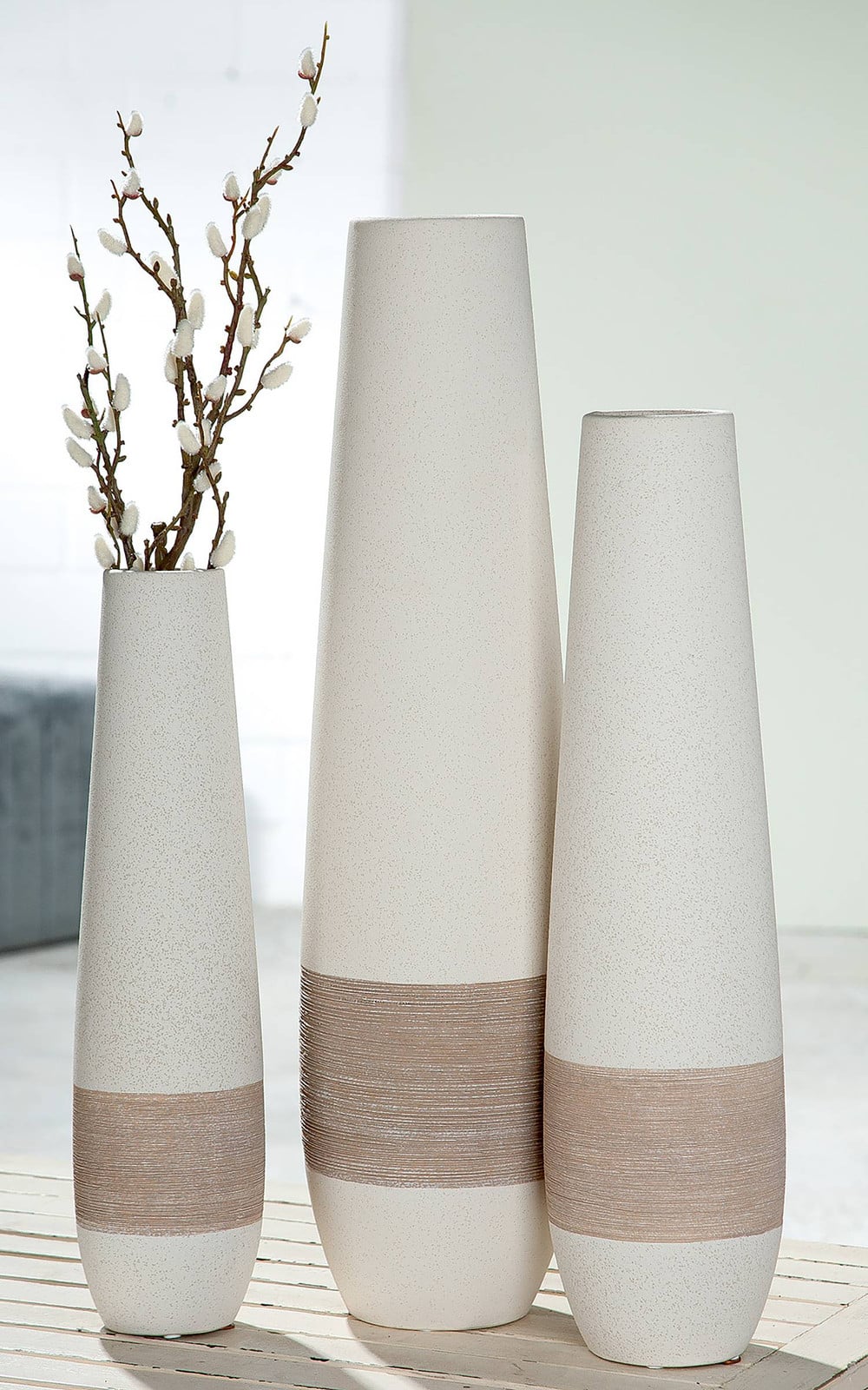 home24 Vloervaas Olbia beige keramiek 46 cm