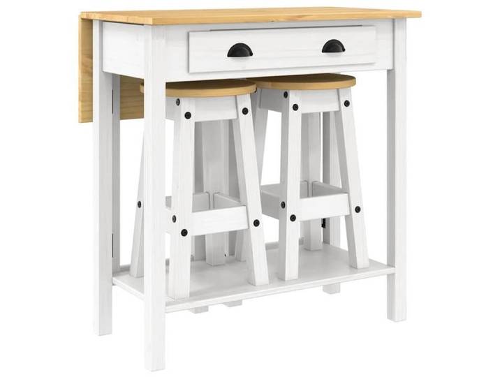Remise Set de salle à manger - Blanc - Ensemble de bar - 3 pièces - blanc - bois de pin massif_gvq58m