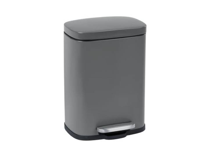 WENKO Poubelle à pédale Leno Easy-Close gris - Poubelle à pédale avec système d'abaissement automatique Capacité: 5 l\, Acier\, 21.5 x 29.5 x 19 cm\, Gris