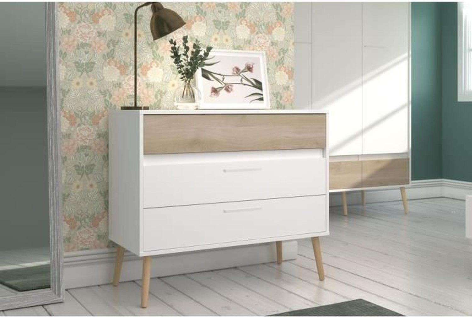 Parisot Meubles AALBORG Kast met 3 laden - Wit - Scandinavische stijl - B/D/H: 90,8 x 40 x 77,5 cm
