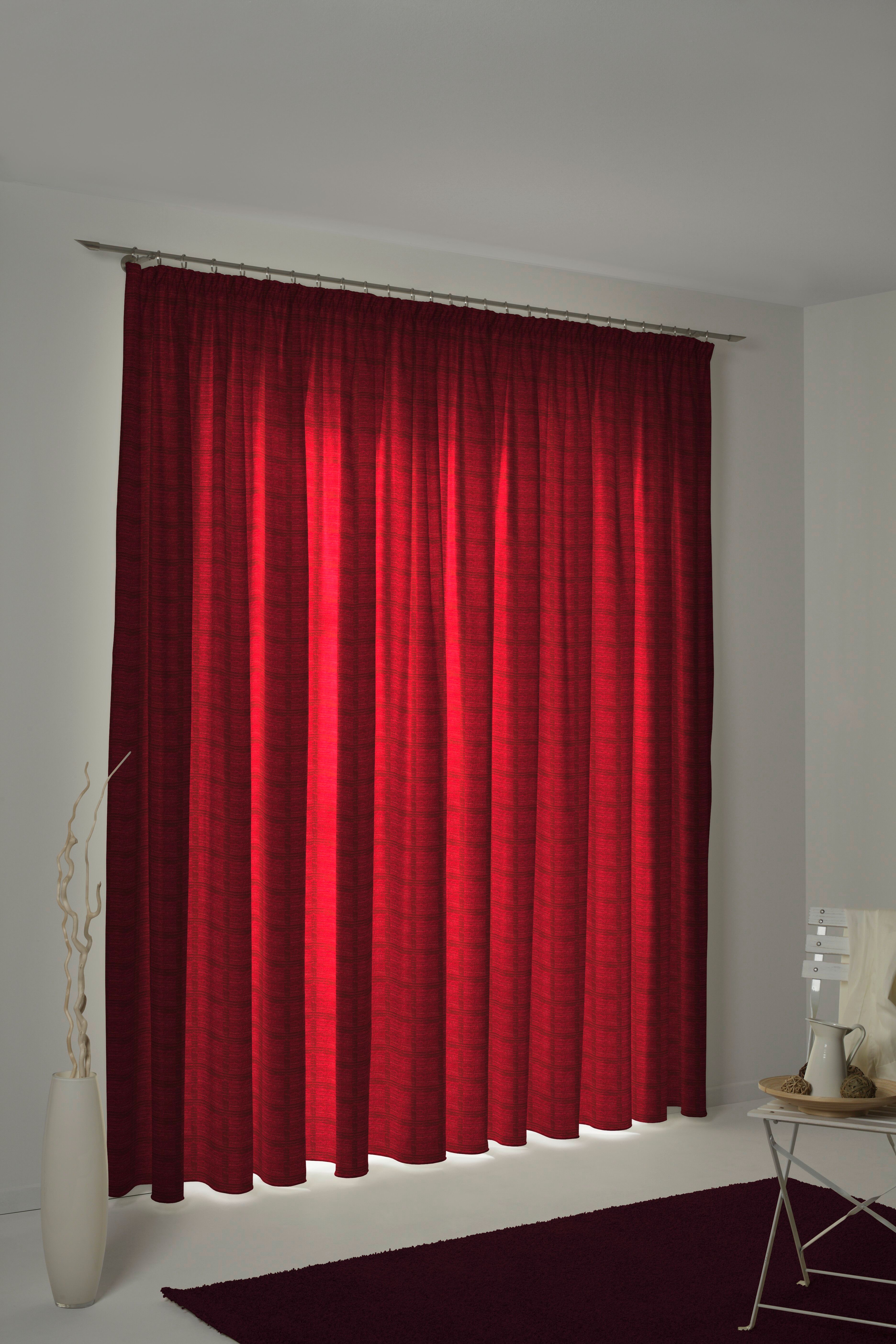 Vorhang WIRTH "Toco-Karo" Gr. 2, rot, B:132cm H:175cm, Chenille, Polyacryl, Gardinen, Vorhang