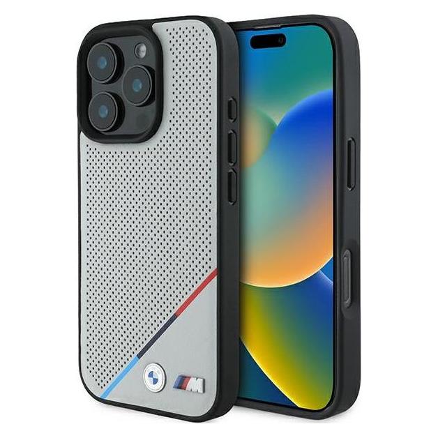 BMW BMHMP16L23PUPDG iPhone 16 Pro 6.3" szary/grey hardcase M Perforated Tricolor Line MagSafe (Apple iPhone 16 Pro) (BMW000855-0)