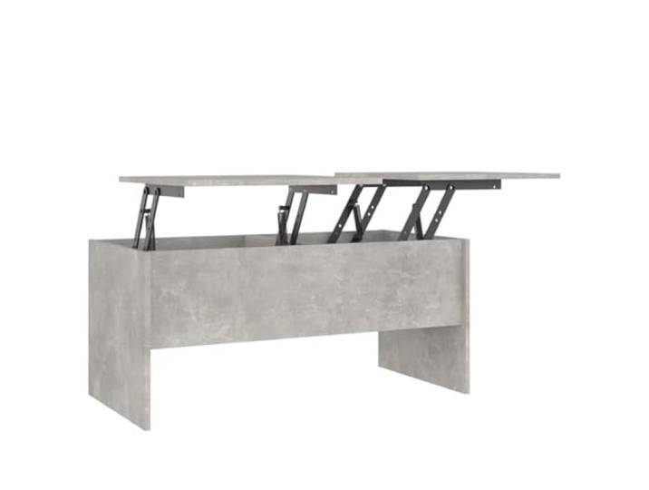 Tmriohed Couchtisch Betongrau 102x50,5x46,5 cm Höhenverstellbar Höhenverstellbare Tischplatte und zwei versteckte Fächer für ordentliche Aufbewahrung im Wohnzimmer.