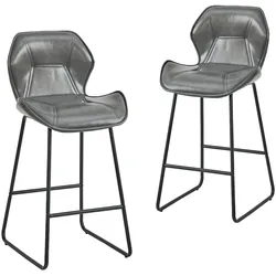 STILVORA 2er-Set Barhocker Kunstleder Grau mit Metallgestell, Rückenlehne & Fußstütze