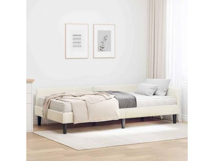 Samt Eckbettgestell mit Matratze Modernes Luxus Design 2er Set Creme Eckbettgestell mit Matratze Samt Creme 2er Set 200x100 Breite Polsterbett mit Kopfteil Schlafzimmer Komplett