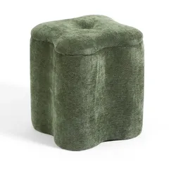 RATTATAN Samtpouf LUCKY mit Glitzereffekt und seitlichem Griff,Kleeblatt-Design,elegant,praktisch und leicht zu bewegen–Grün