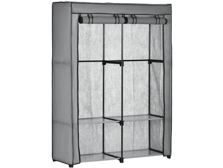 Redom Stoffkleiderschrank mit Reißverschluss & 2 Kleiderstangen, 118/49/170 cm, Hellgrau, Rechteckig, 118x170x49 cm, Schlafzimmer, Kleiderschränke